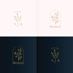 Botanical floral logotype collection in minimal style