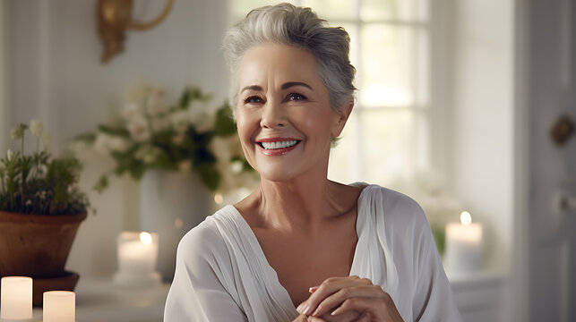 portrait of a woman, skin care, grace and charm of a mature woman whose ageless skin reflects her vibrant spirit example of the beauty found in self-confidence and self-expression, elegance, ageless
