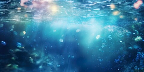 Fototapeta premium underwater world background with lightleaks bubbles and bokeh