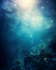 Fototapeta na wymiar underwater world background with lightleaks bubbles and bokeh