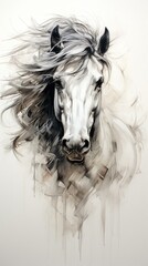 Drawing of a horse. Black and white charcoal