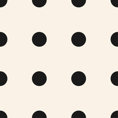 Fototapeta premium Seamless pattern with circles. Abstract geometric pattern with black polka dots on beige background For fabric surface design packaging wrapping paper Vector illustration