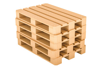 Stack of wooden pallets. 3D rendering isolated on transparent background