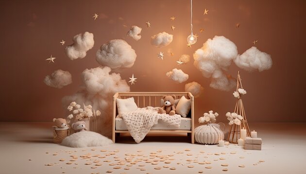 Backdrop for photo studio of a young child bedroom