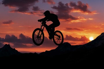 Man riding a bicycle in the hills at sunset
