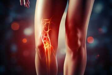 Legs with visualization of nerve endings. Joint problems concept. Background with selective focus - obrazy, fototapety, plakaty