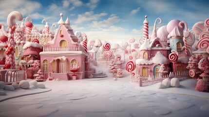 Christmas backdrop for photo studio, village in the snow