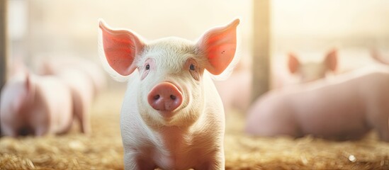 Close up of a dirty snout on a cute breeding pig at an indoor animal farm - obrazy, fototapety, plakaty