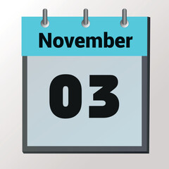 vector calendar page with date November 3, light colors