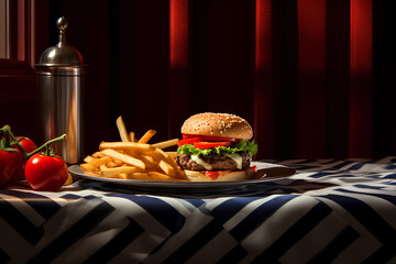 hamburger and fries