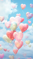 Phone wallpaper of romantic heart-shaped balloons flying in the air