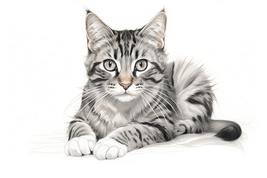 recommend clip art: a drawing of a cat laying down on the ground looking at the camera	