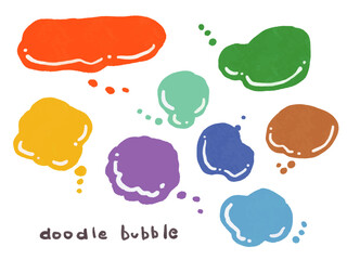 カラフルな水彩風雲形吹き出しのイラストセット