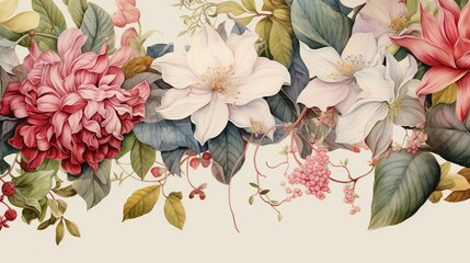 A visually captivating composition featuring a botanical illustration of intricate florals with a textured background, allowing space for text. Background image, AI generated
