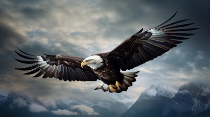 Naklejka premium An image featuring a majestic eagle soaring in flight against a textured sky, with space for text. Background image, AI generated