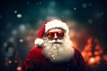 portrait moderne du Père Noël avec des lunettes. - obrazy, fototapety, plakaty