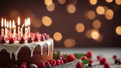 Fotobehang birthday cake with candles © abu