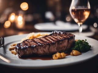 grilled steak with vegetables in plate at luxury restaurant

