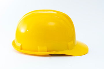 Yellow safety helmet isolated on white background.