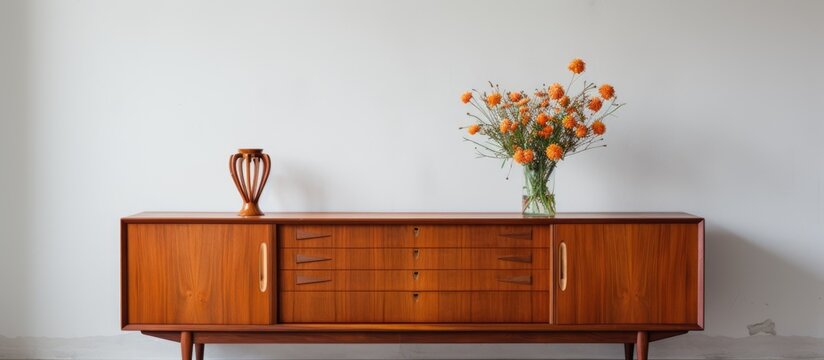 A Danish teak sideboard from the 1960s stands in the living room adorned with a high quality Danish design lamp