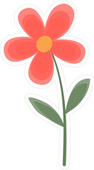 Pretty Red Pink Flower and Green Leaves Vector