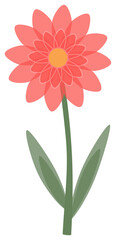 Pretty Red Pink Flower and Green Leaves Vector