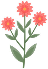 Pretty Red Pink Flower and Green Leaves Vector