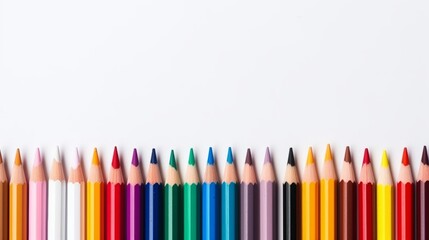 Fototapeta premium A set of colored pencils on a plain empty white background. Generative AI. 