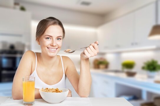 Young woman eating organic vegetable salad, AI generated image