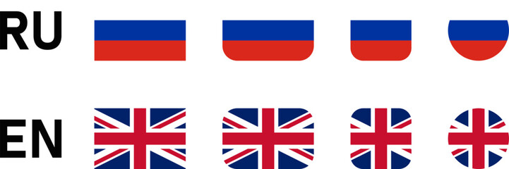 Flag Icon Set including UK United Kingdom and Russia Flags for English and Russian Language Selection Symbol Button. Vector Image.