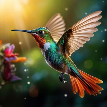 the extraordinary journey of a hummingbird as it migrates thousands of miles, relying on nectar from flowers to fuel its flight