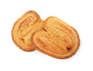 French palmier cookies isolated on white. Fresh pastries