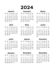 Calendário anual, calendário de 2024 com todos os meses: janeiro, fevereiro, março, abril, maio, junho, julho, agosto, setembro, outubro, novembro e dezembro. Planejamento Anual. - obrazy, fototapety, plakaty