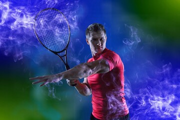 Junior tennis male player with racket, AI generated image