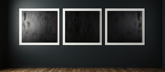 Three blank paintings on a dark gallery wall