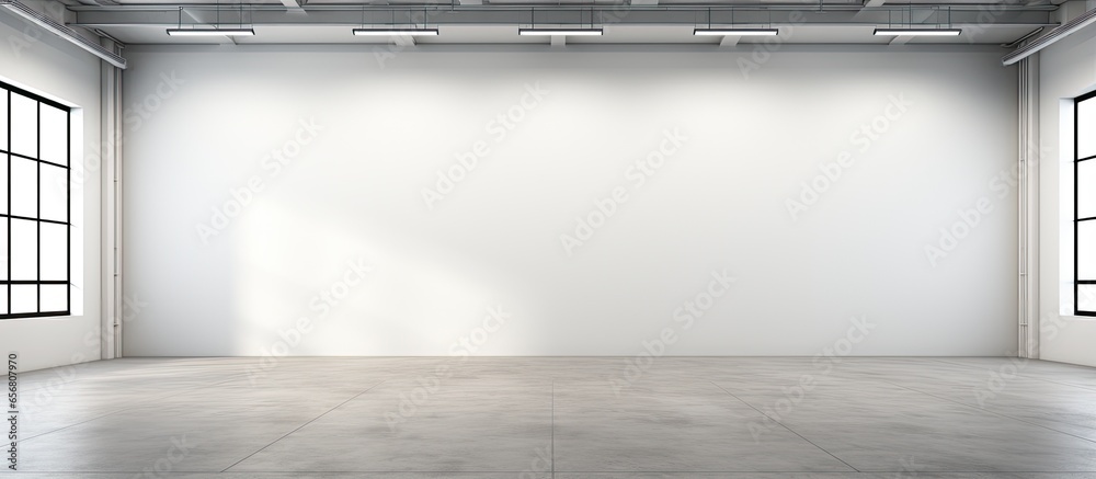 Wall mural plain empty photo studio with a clean white cyclorama and natural sunlight and shadows from a large 