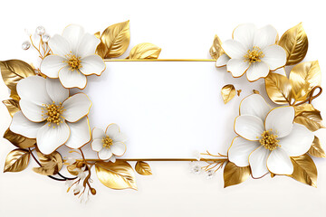 a golden flower wooden frame for photo, white background 