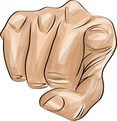 Finger point in front view. Hand drawn fist showing you - 656809393
