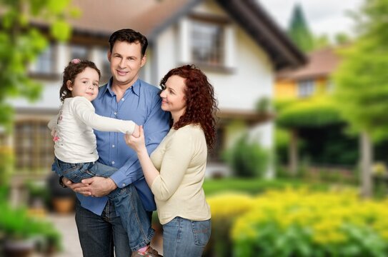 Love concept, new home and happy young family, AI generated image