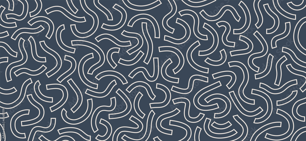 Poster monochrome doodle pattern. funny monochrome pattern. curved lines isolated on grey background.