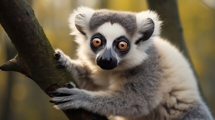 Obraz premium Adorable lemur hanging from a tree branch