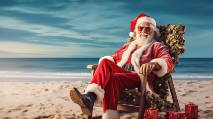 Obraz premium Santa claus at the beach