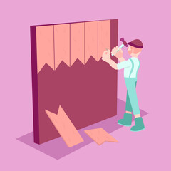 illustration of construction workers nailing wood