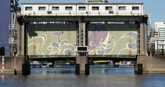 A view of the sluice gate protecting a canal in Tokyo Bay.