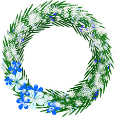 Fototapeta premium Winter Frame. Flowers Bouquet. Snowflake Wreath.
