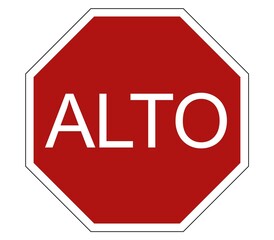 Red stop sign alto Spanish road sign vector