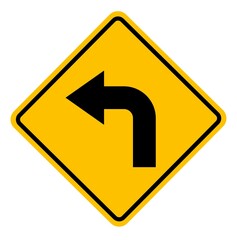 Turn left arrow to the left ahead yellow diamond sign road vector