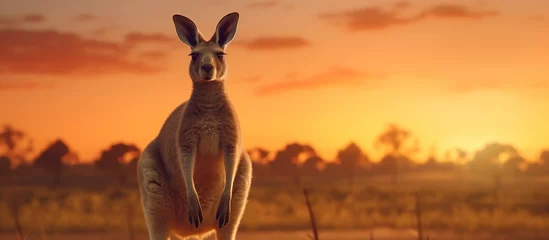 Selbstklebende Fototapeten Kangaroo on the background of the sunset. Panorama © andri