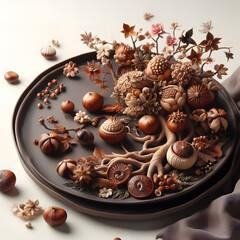 Obraz na płótnie Canvas Loveliness of roasted chestnuts on a plate
