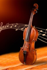 A violin music instrument on the wooden table
